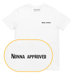 White t-shirt with 'NONNA APPROVED' text on a white background