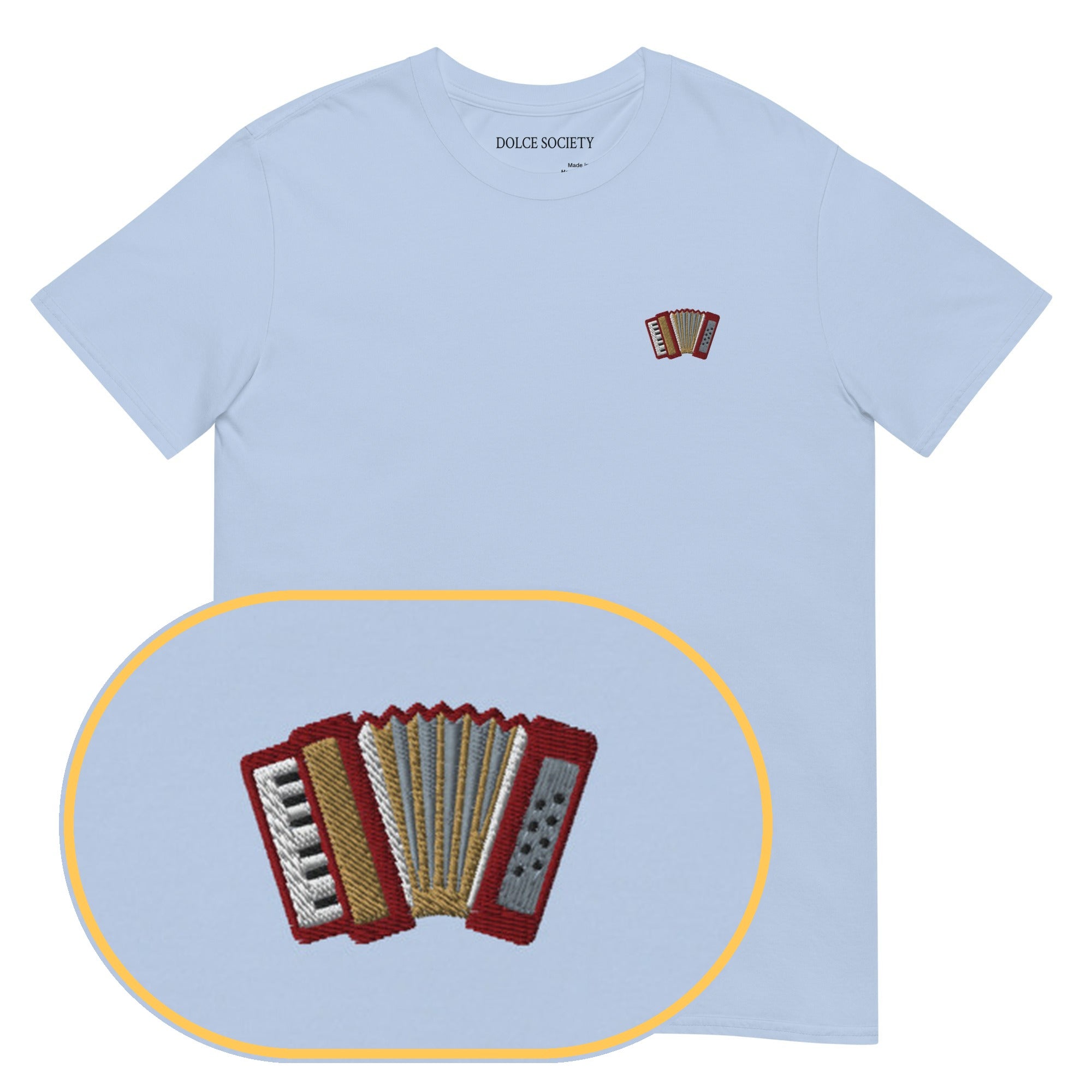 Accordion T-Shirt (Embroidered) — Light Blue — zoom detail