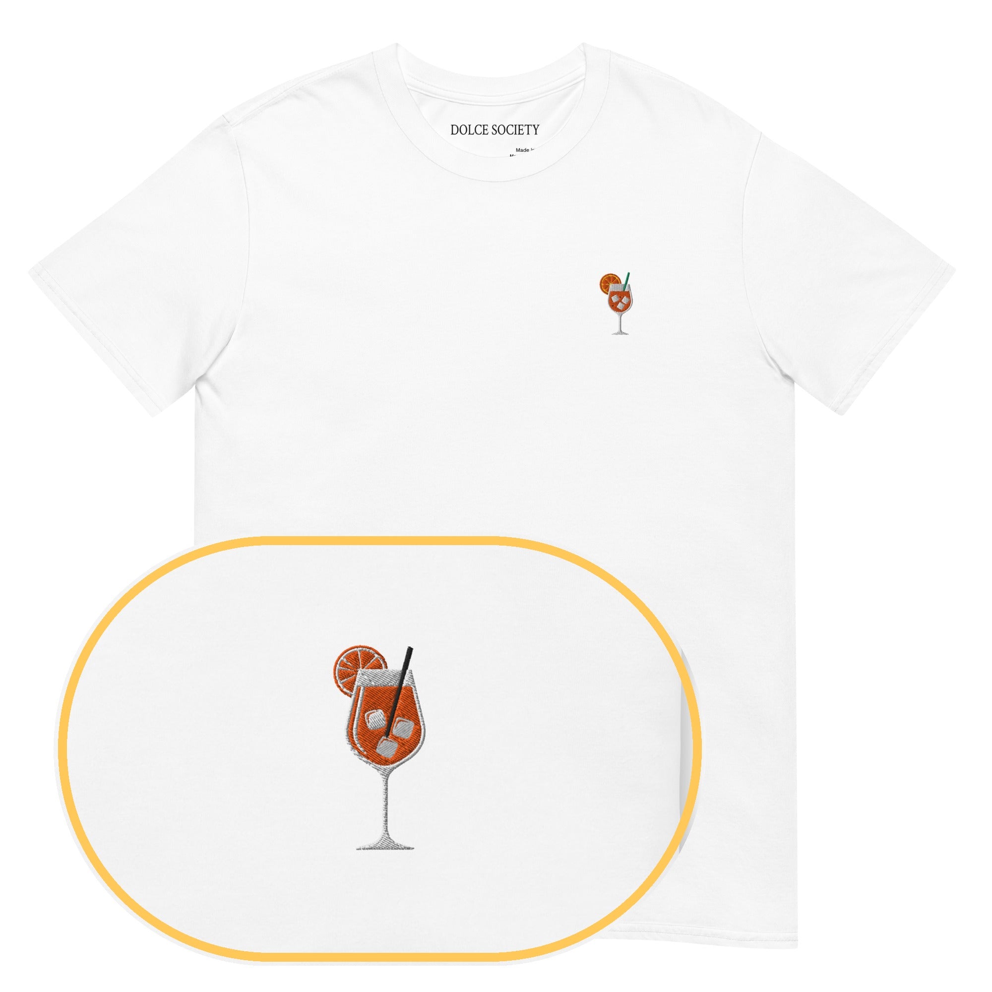 Aperol Spritz T-Shirt (Embroidered) — White — zoom detail