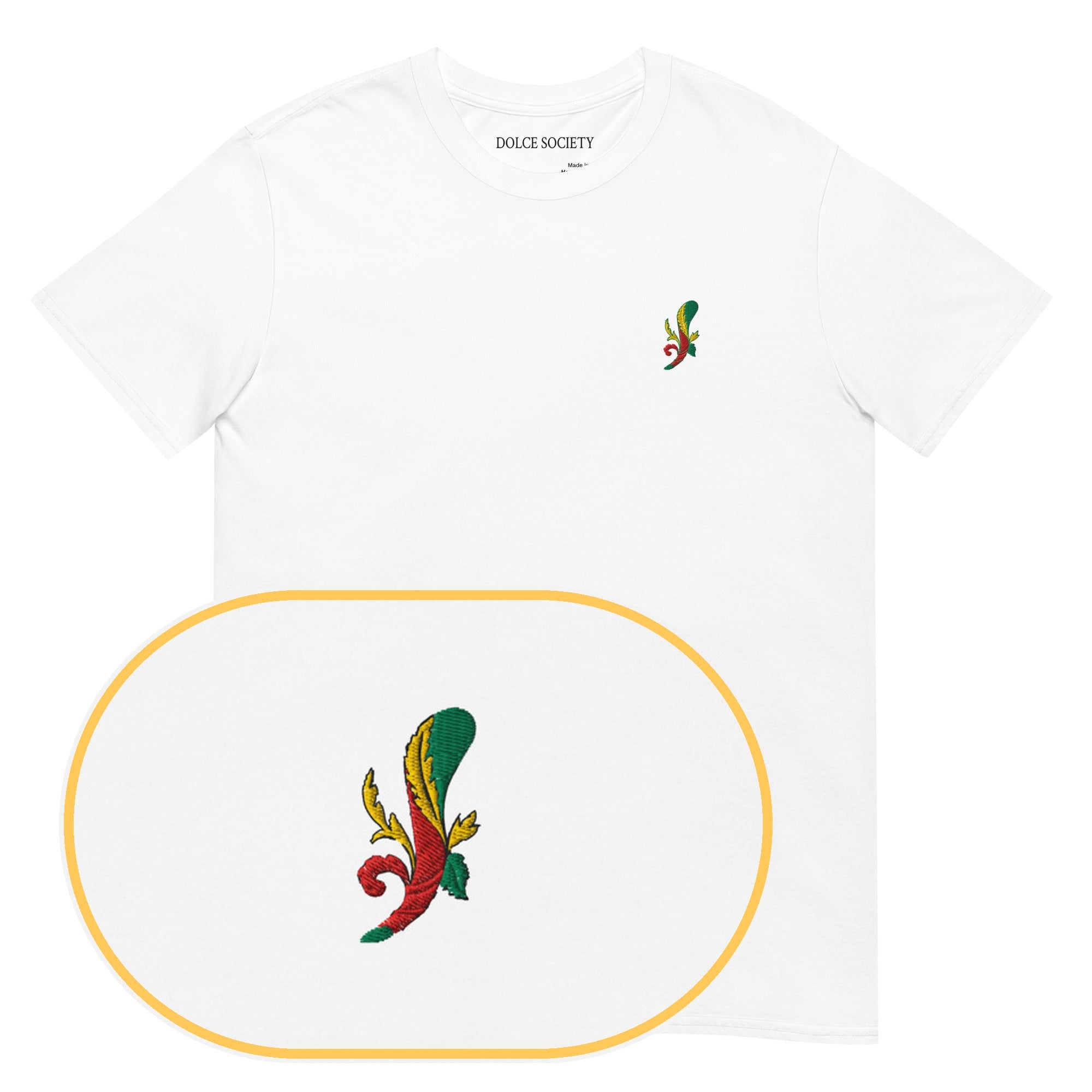 Asso Bastoni Card T-Shirt (Embroidered) — White — zoom detail