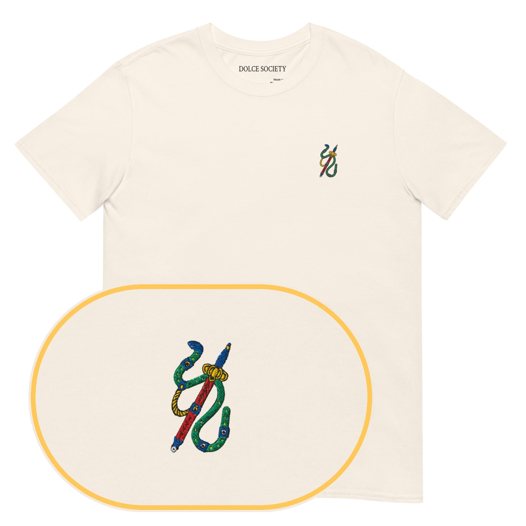 Asso Spade Card T-Shirt (Embroidered) — Natural — zoom detail