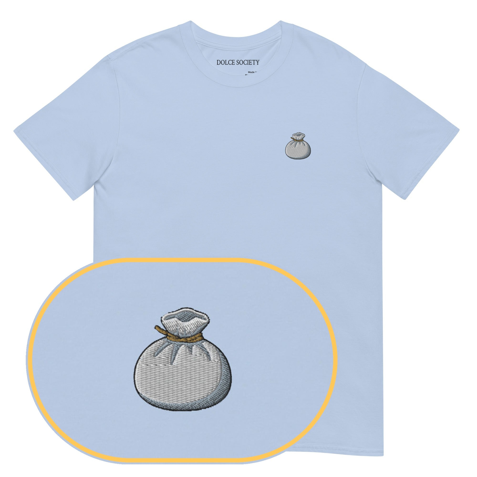 Burrata Cheese T-Shirt (Embroidered) — Light Blue — zoom detail