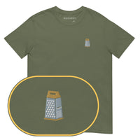 Cheese Grater T-Shirt (Embroidered) — Military Green — zoom detail