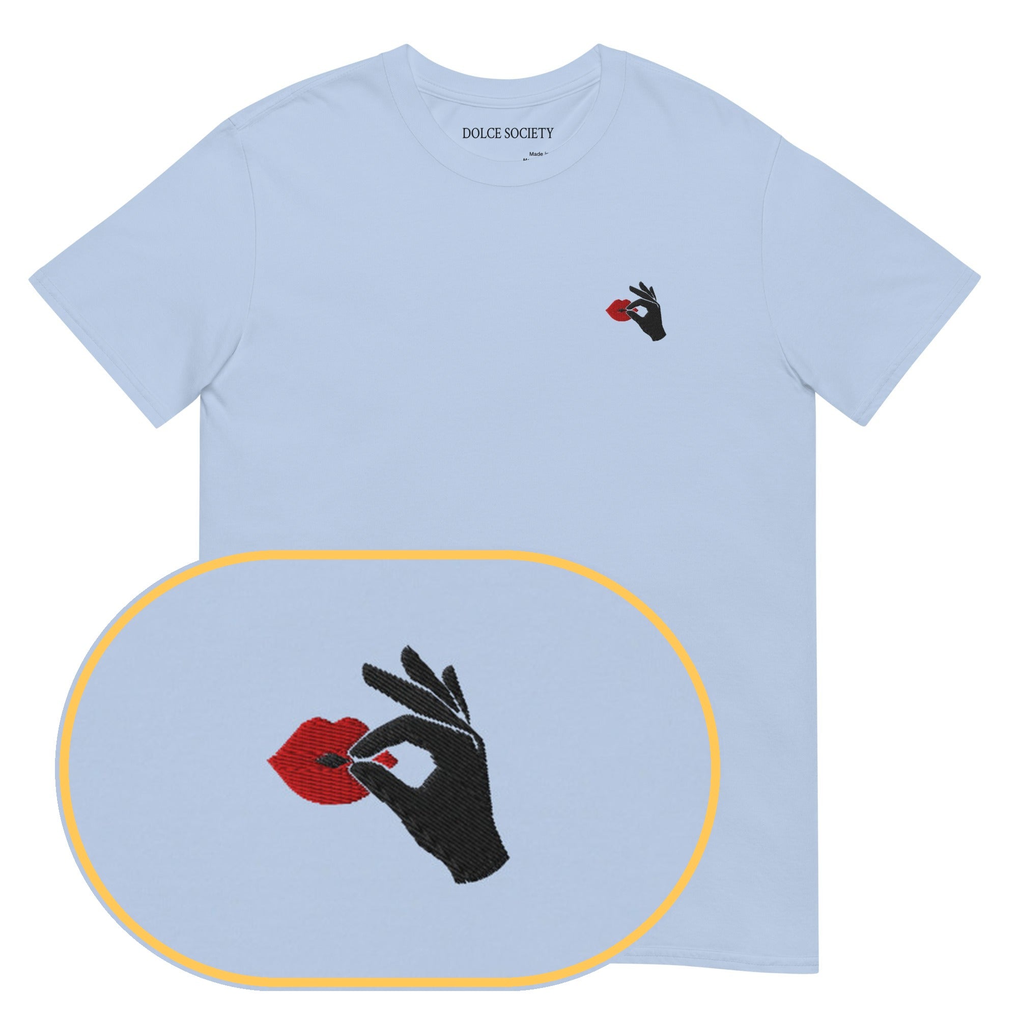 Chef Kiss T-Shirt (Embroidered) — Light Blue — zoom detail