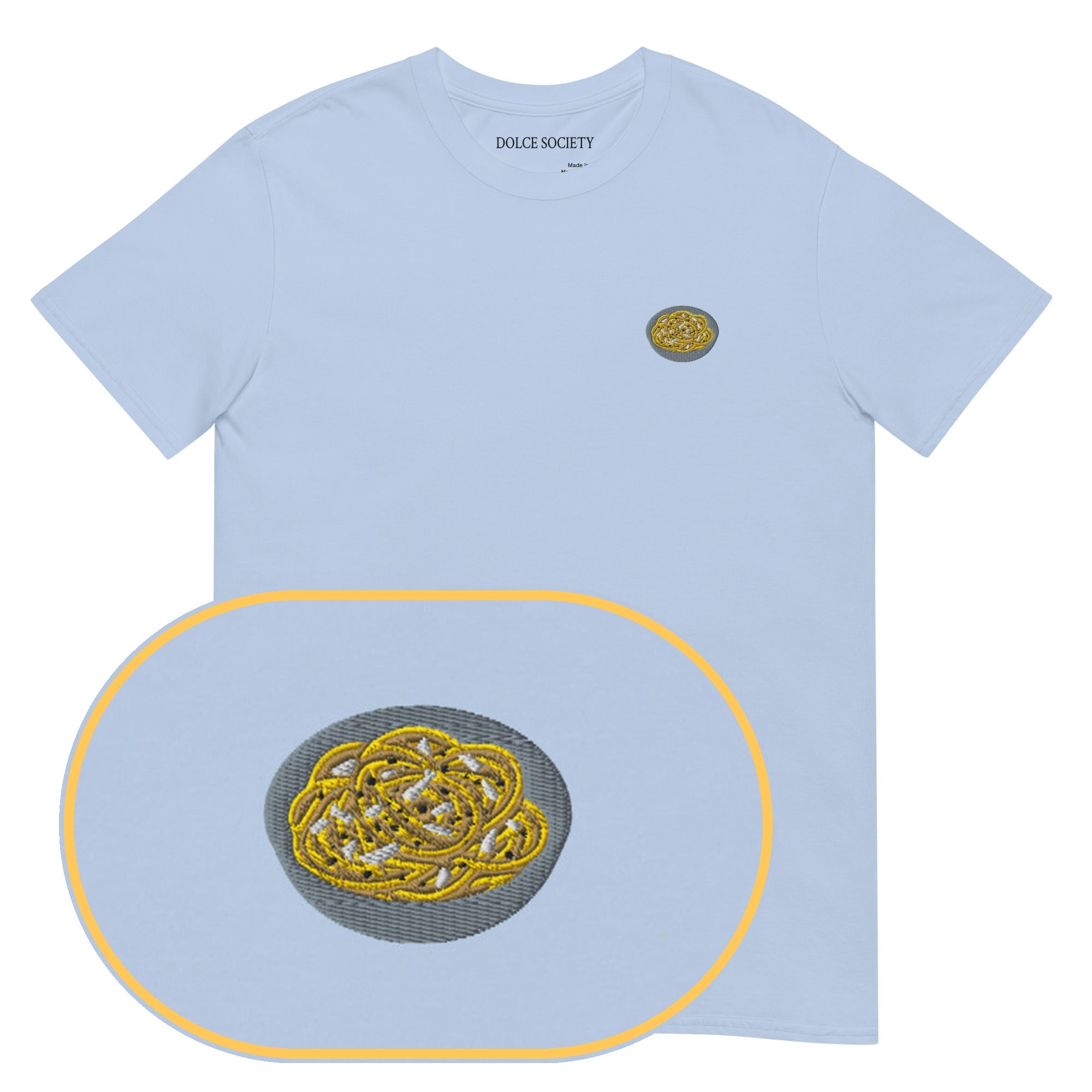 Ciao E Pepe Pasta T-Shirt (Embroidered) — Light Blue — zoom detail