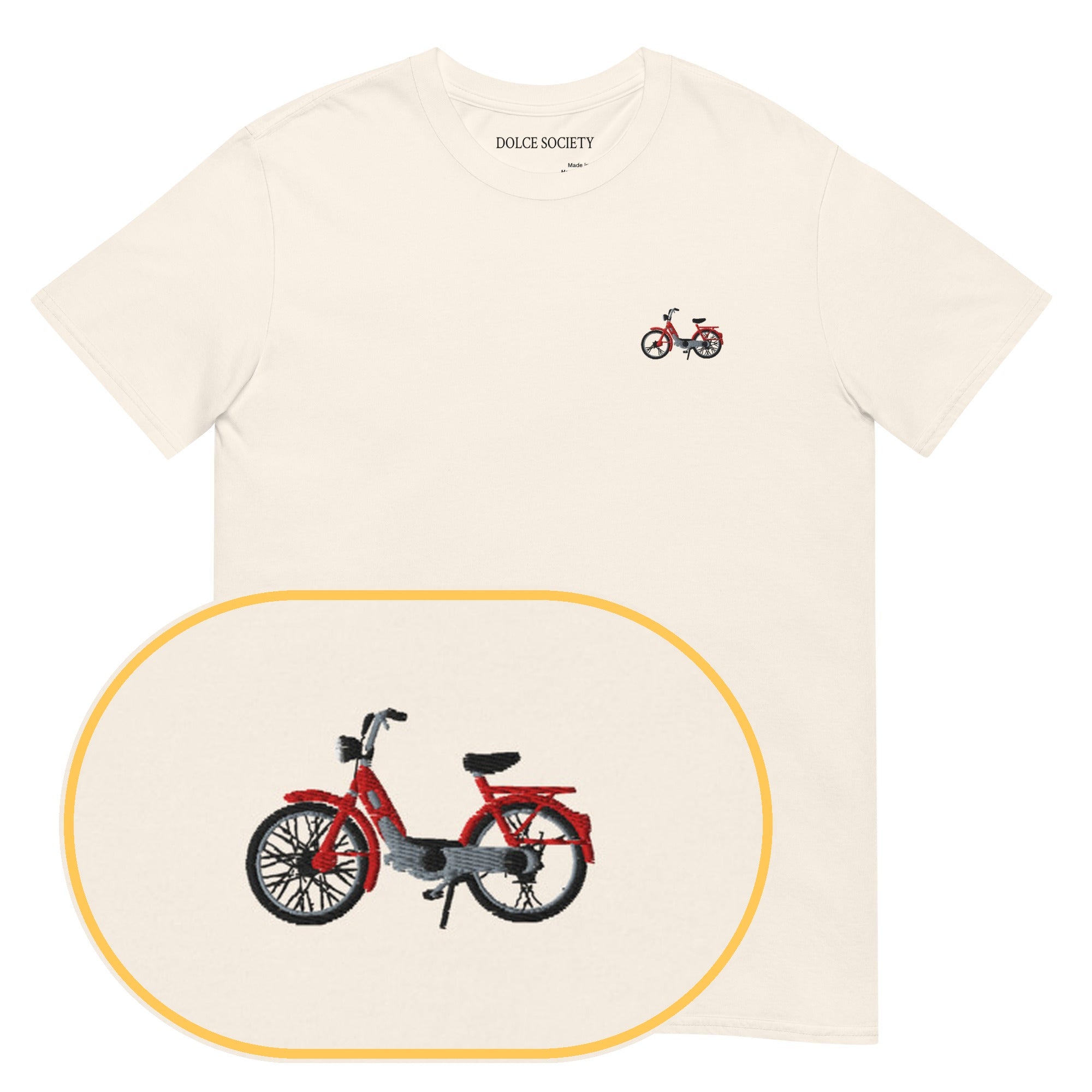 Ciao Moped T-Shirt (Embroidered) — Natural — zoom detail