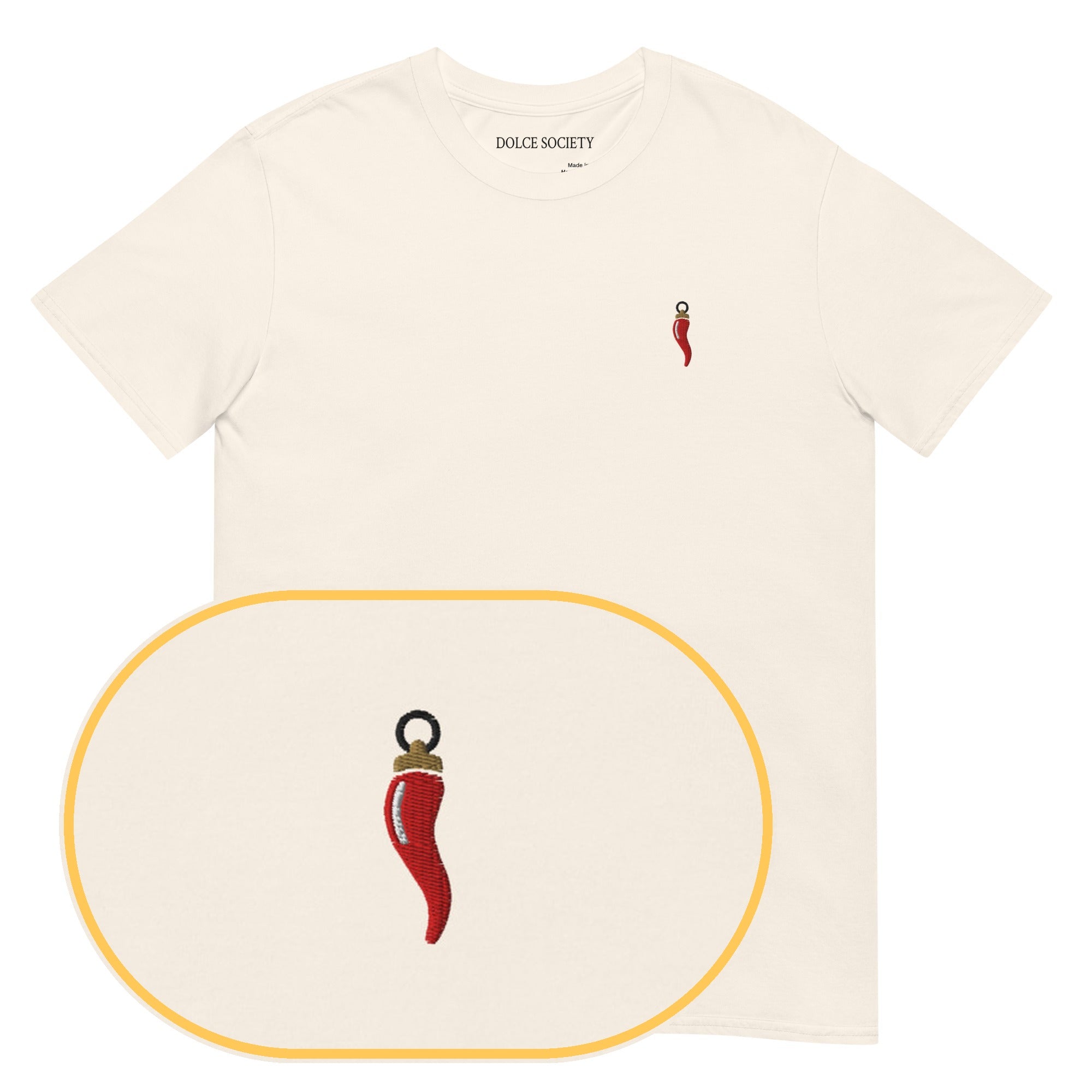Cornicello T-Shirt (Embroidered) — Natural — zoom detail