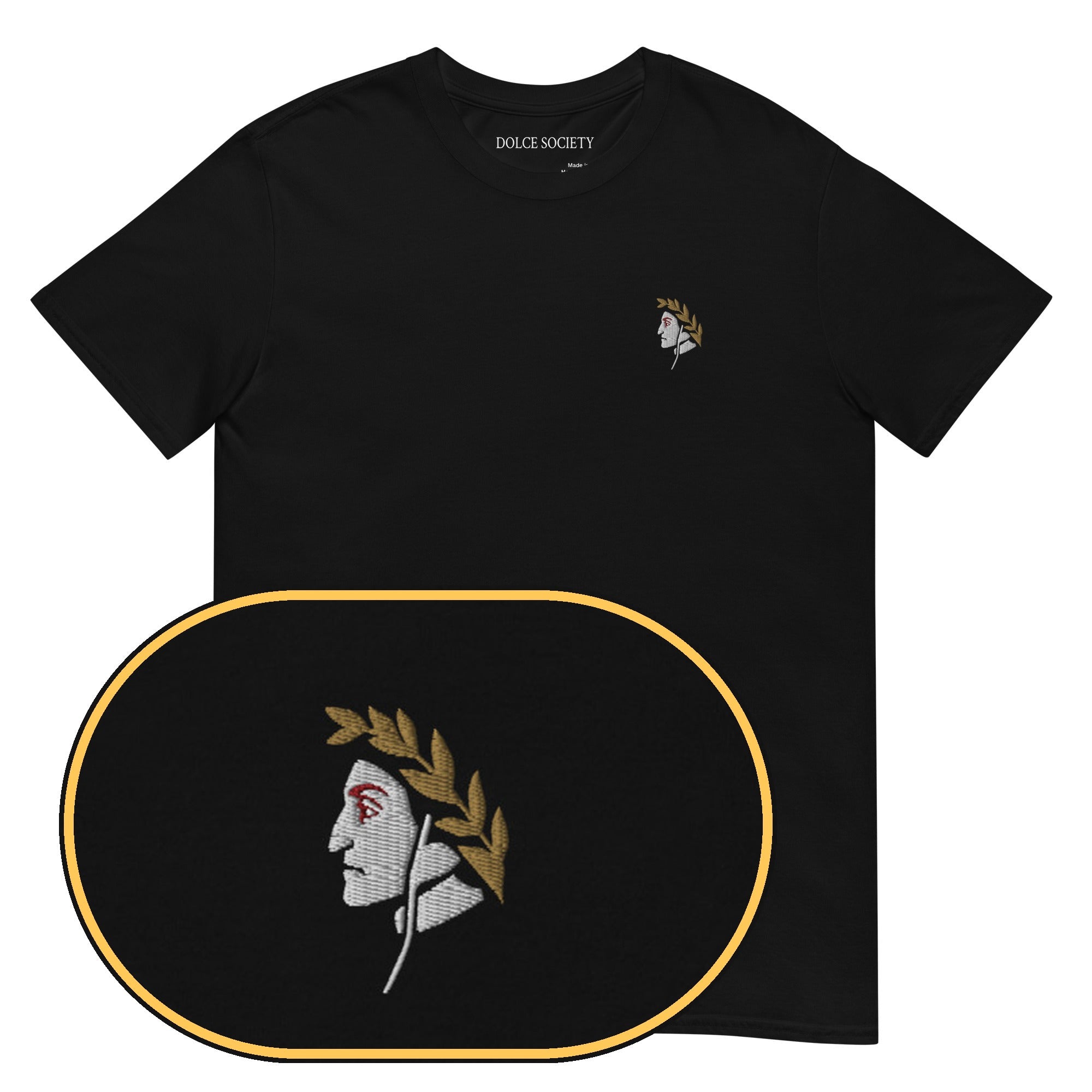Dante Alighieri T-Shirt (Embroidered) — Black — zoom detail