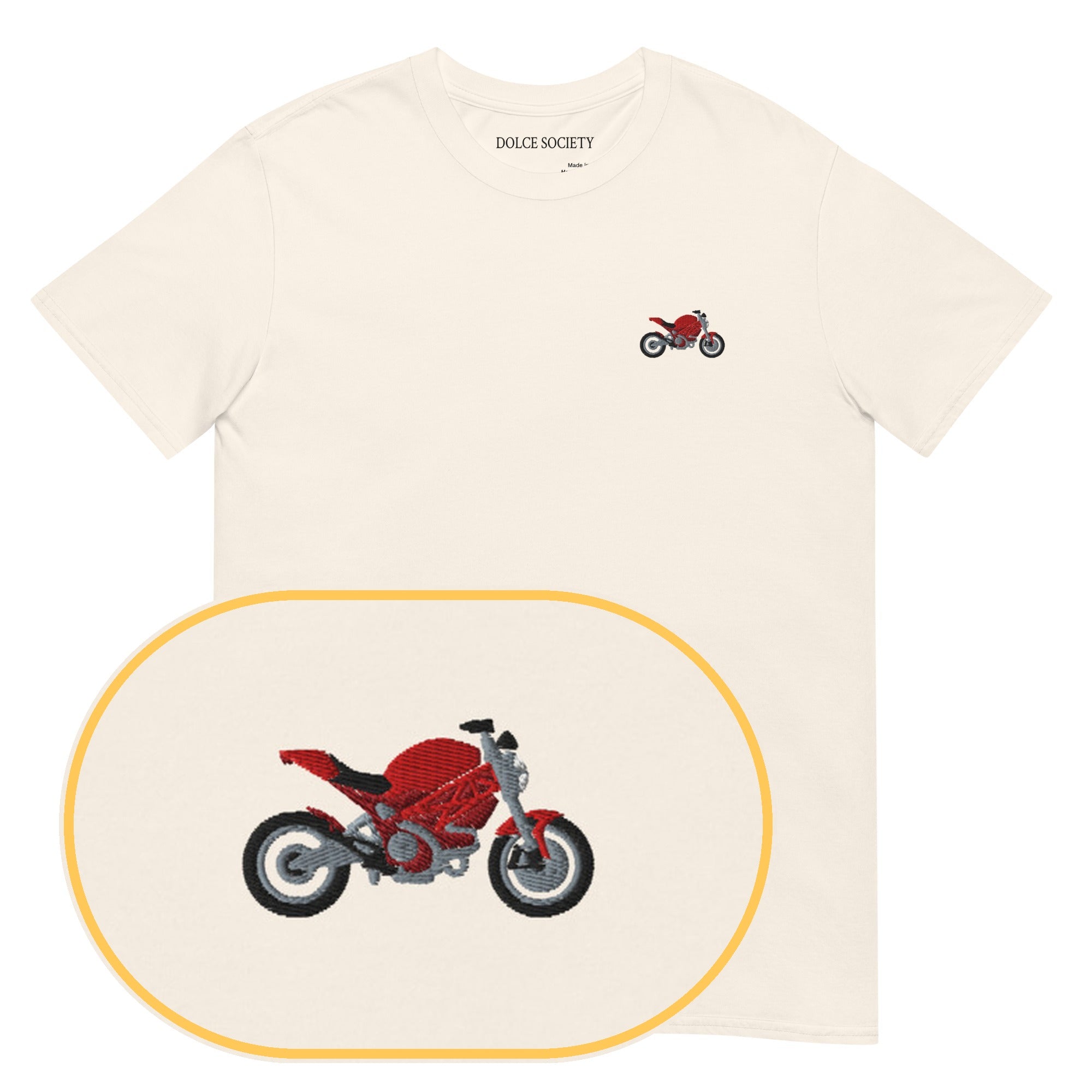 Ducati Motorbike T-Shirt (Embroidered) — Natural — zoom detail