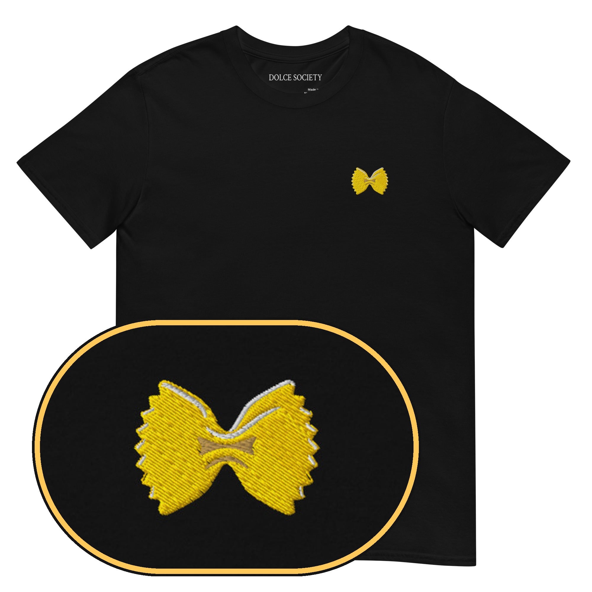 Farfalle Pasta T-Shirt (Embroidered) — Black — zoom detail