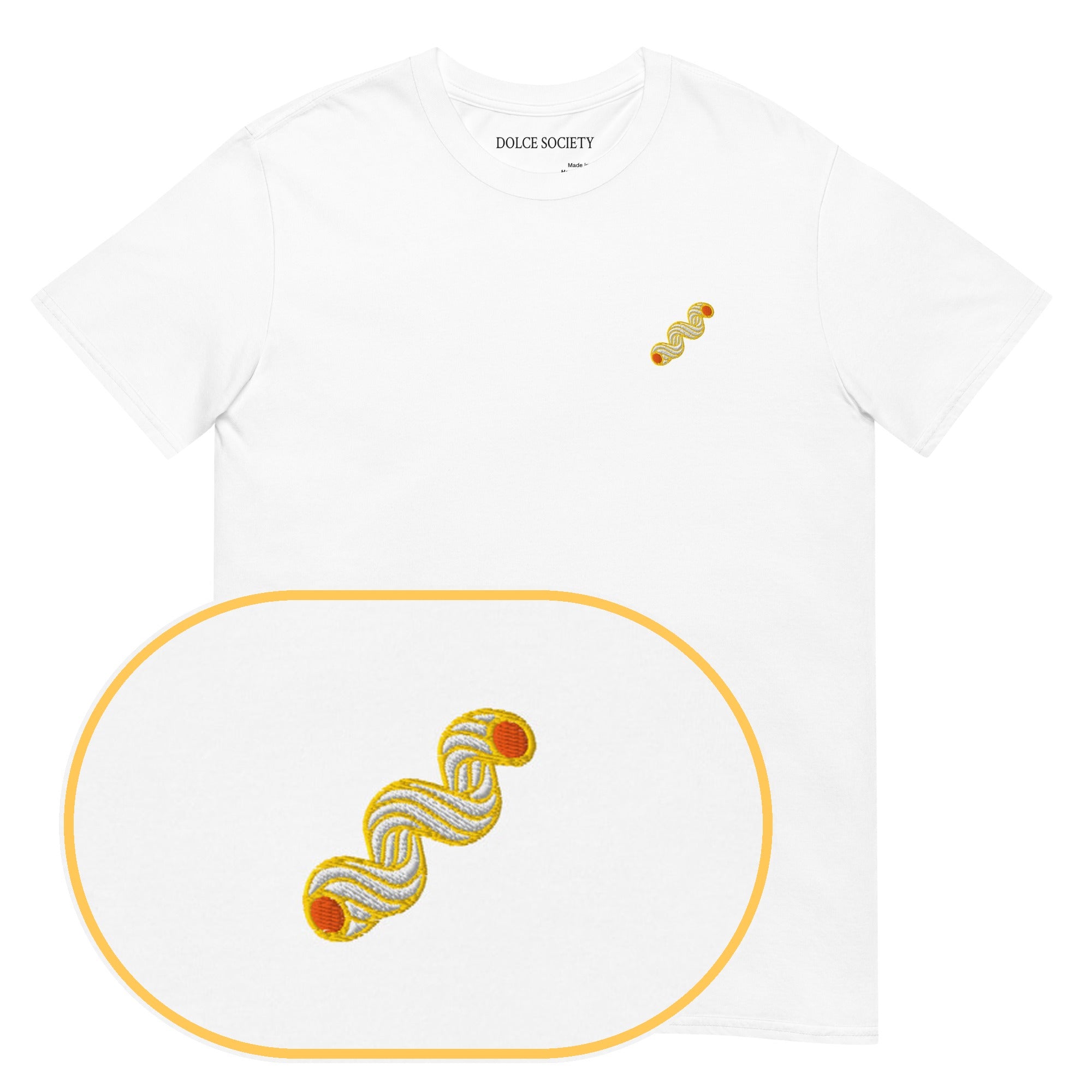 Fusilli Pasta T-Shirt (Embroidered) — White — zoom detail