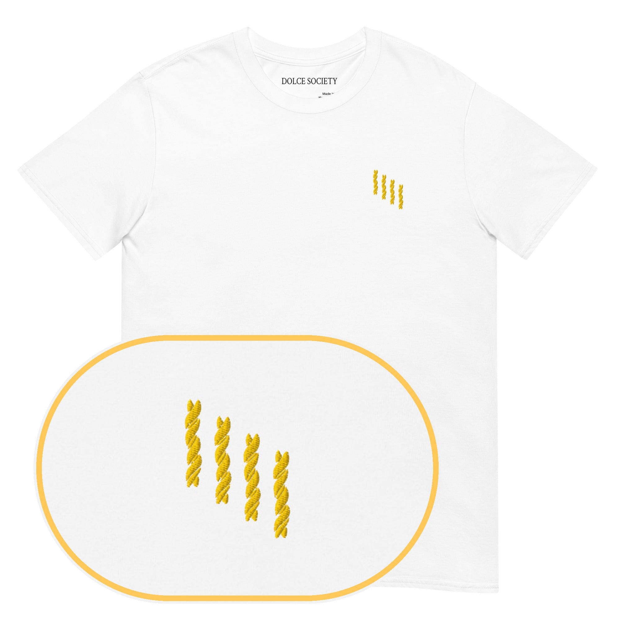 Fusilli Pasta T-Shirt (Embroidered) — White — zoom detail