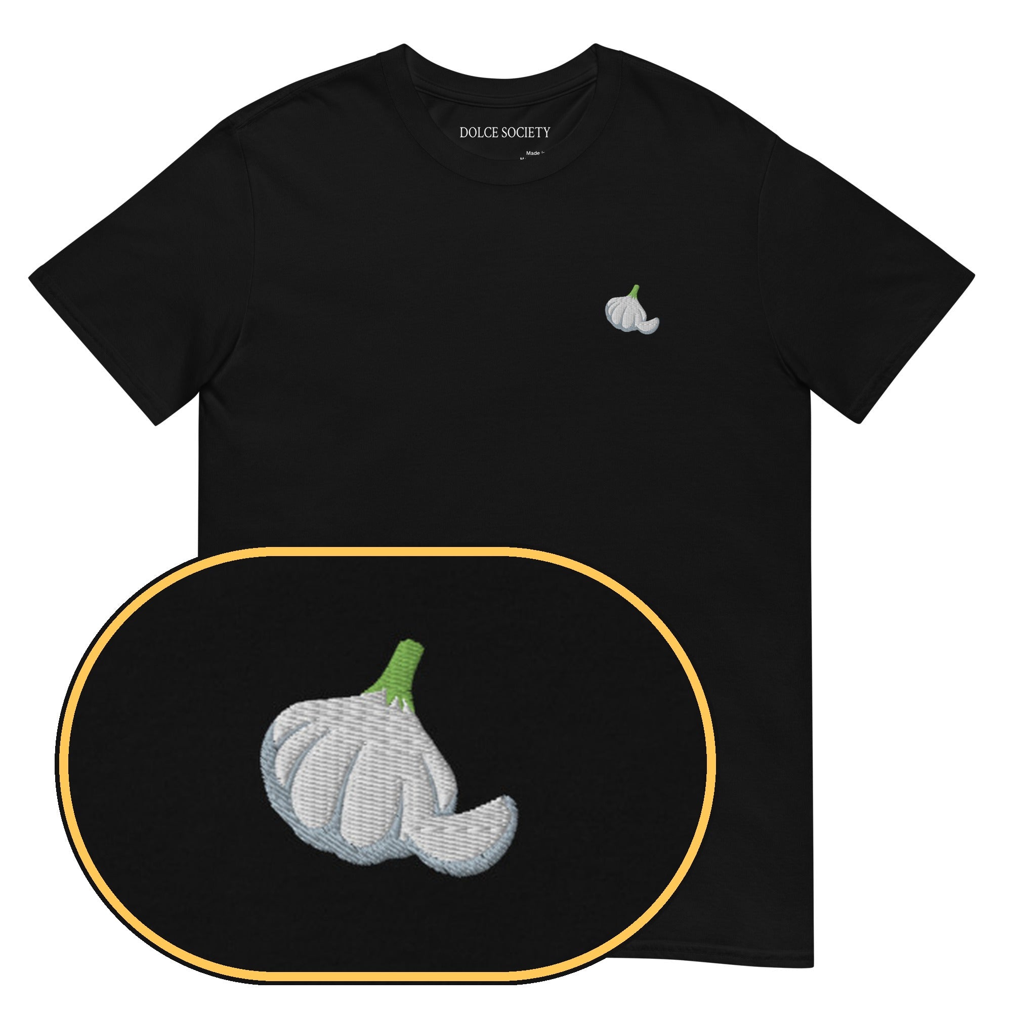 Garlic T-Shirt (Embroidered) — Black — zoom detail