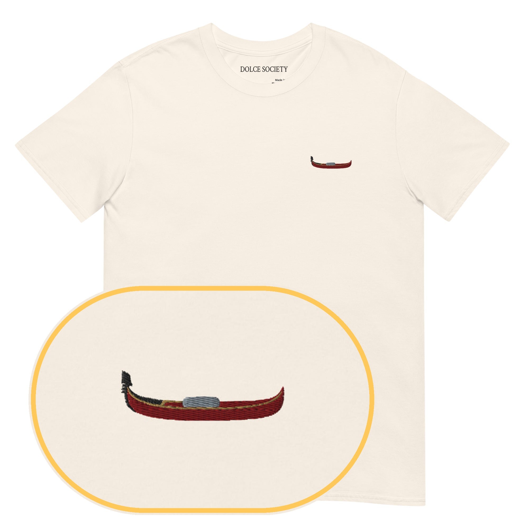 Gondola Boat T-Shirt (Embroidered) — Natural — zoom detail