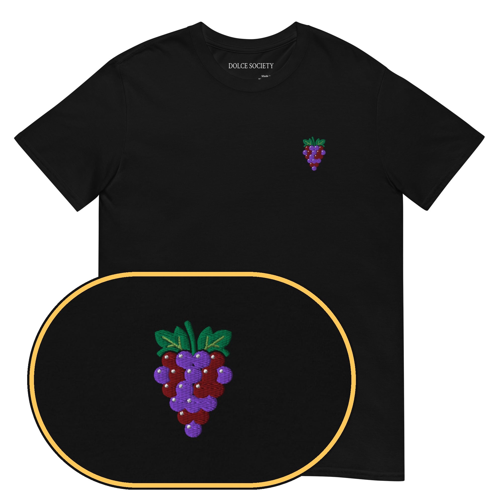 Grapes T-Shirt (Embroidered) — Black — zoom detail