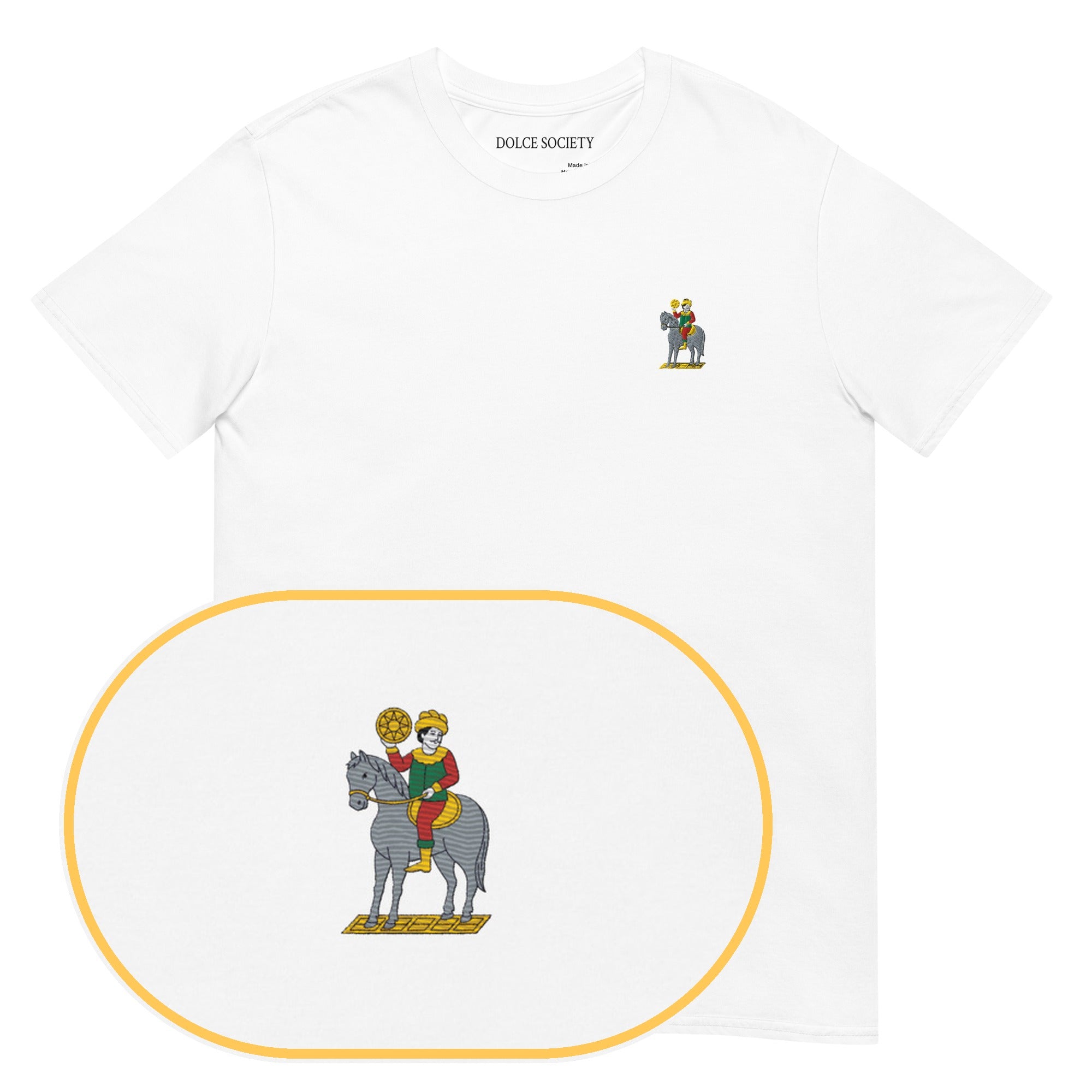 Horse Denari Card T-Shirt (Embroidered) — White — zoom detail