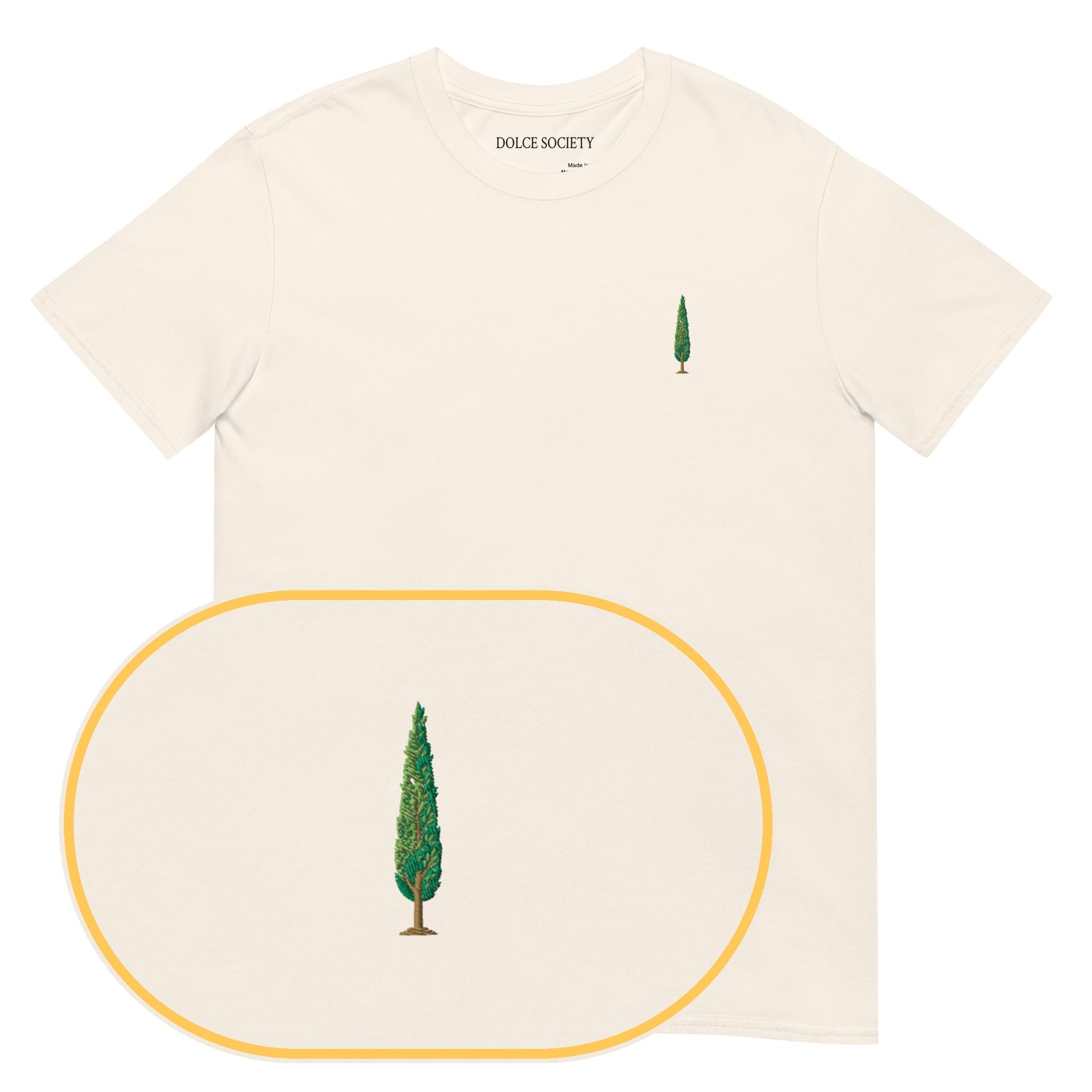 Italian Cypress T-Shirt (Embroidered) — Natural — zoom detail