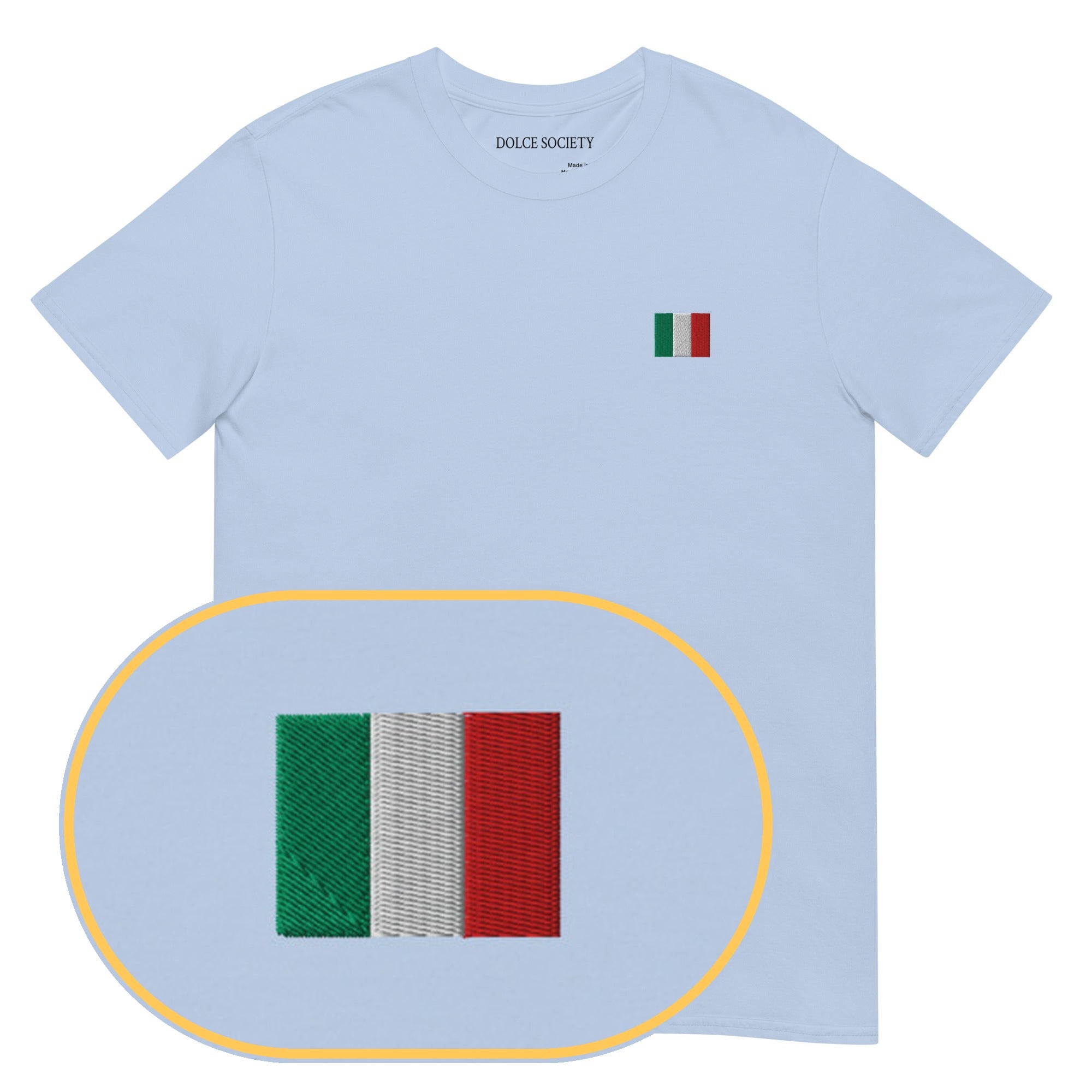 Italian Flag T-Shirt (Embroidered) — Light Blue — zoom detail
