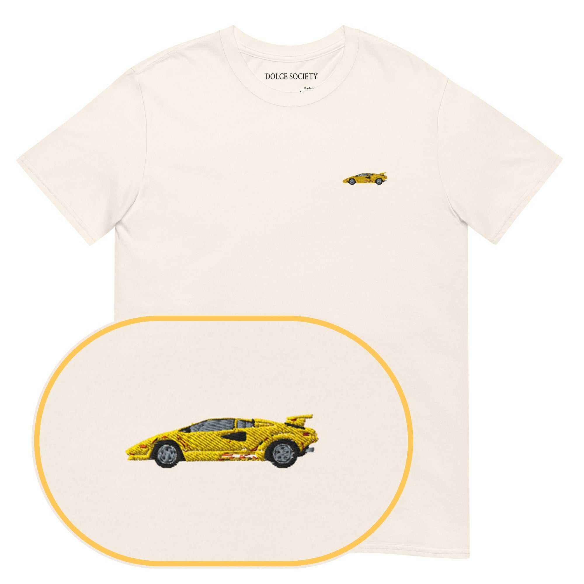 Lamborghini Car T-Shirt (Embroidered) — Natural — zoom detail