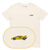 Lamborghini Car T-Shirt (Embroidered) — Natural — zoom detail
