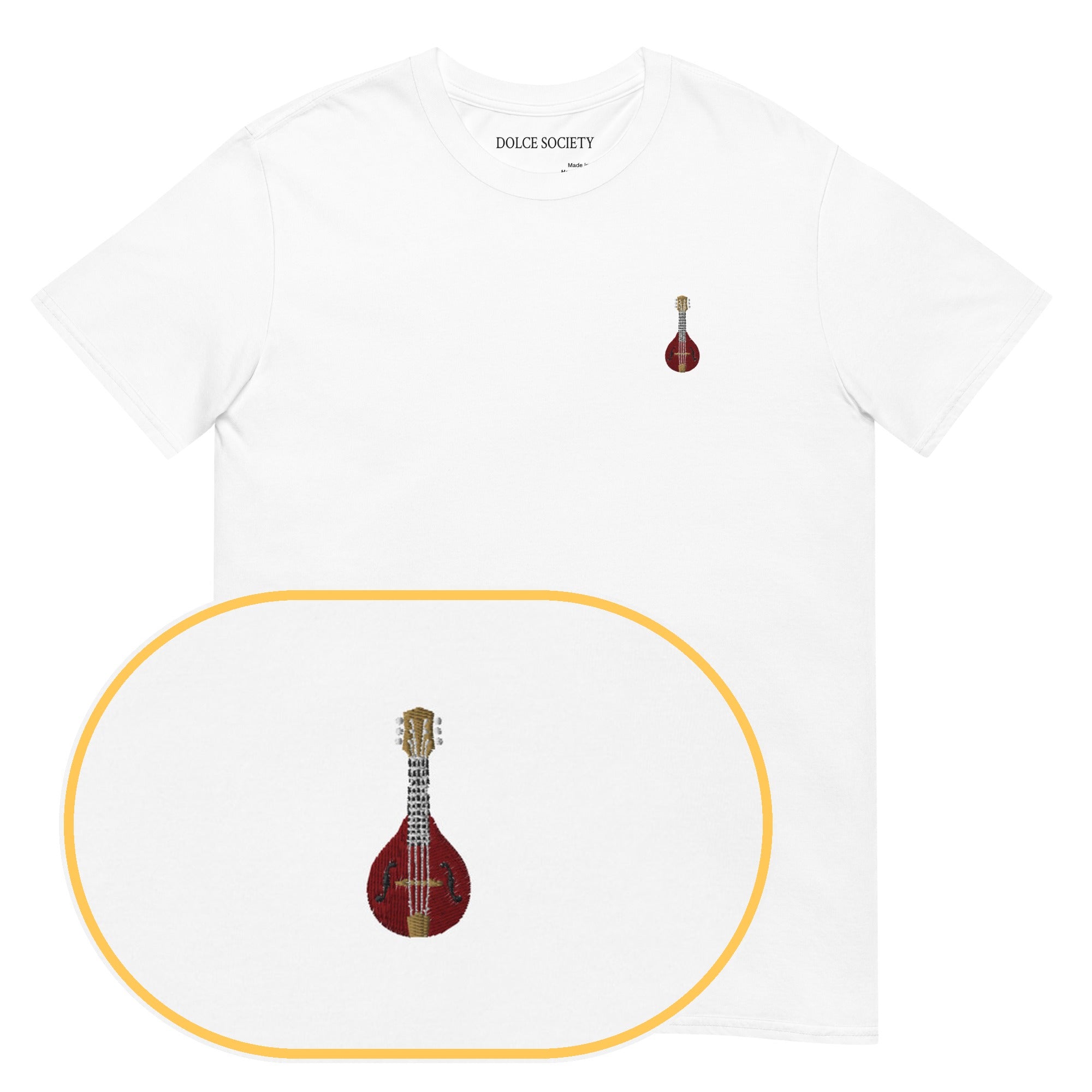 Mandolin T-Shirt (Embroidered) — White — zoom detail