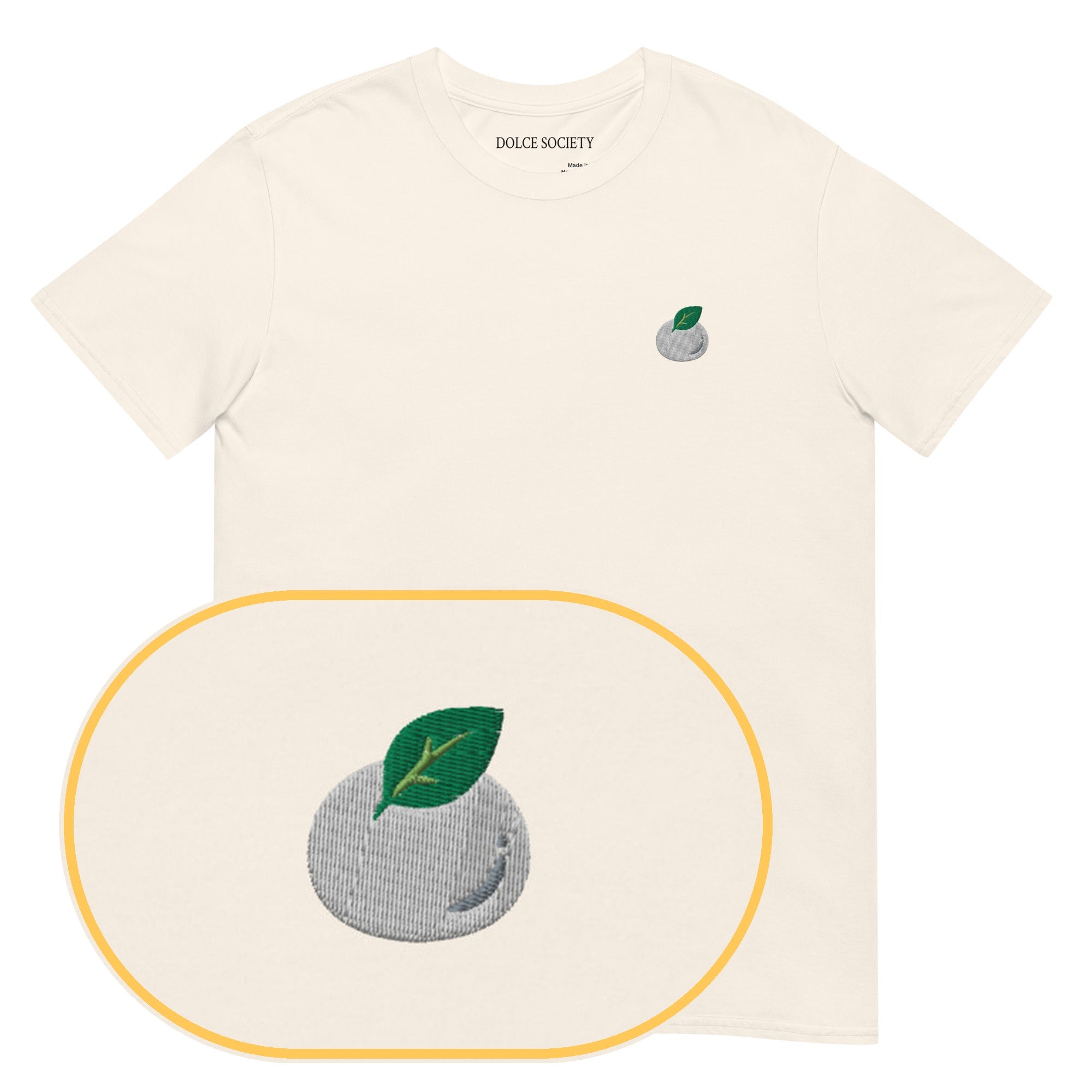 Mozzarella T-Shirt (Embroidered) — Natural — zoom detail