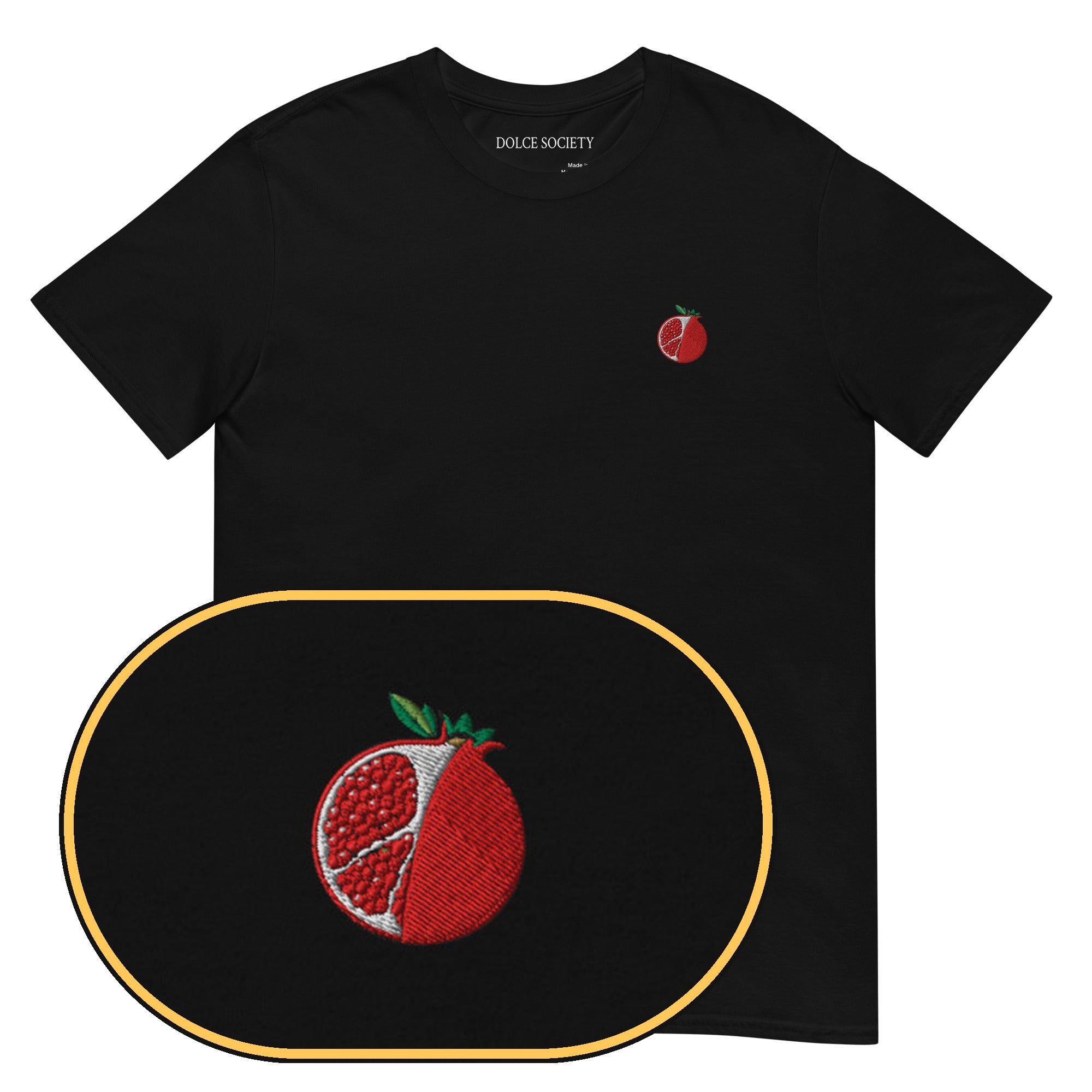 Pomegranate T-Shirt (Embroidered) — Black — zoom detail