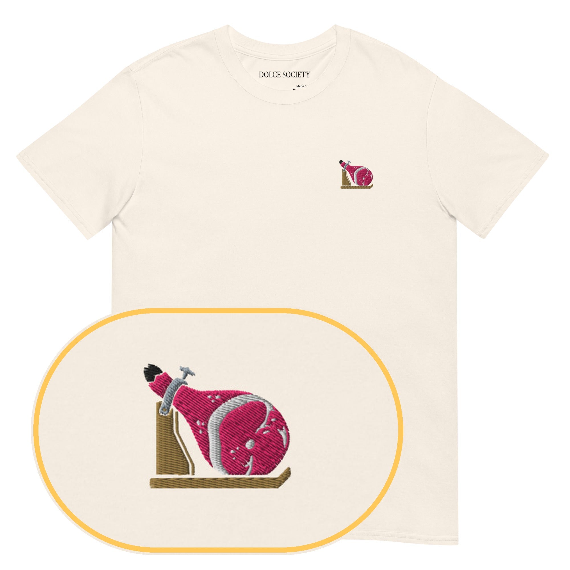 Prosciutto T-Shirt (Embroidered) — Natural — zoom detail