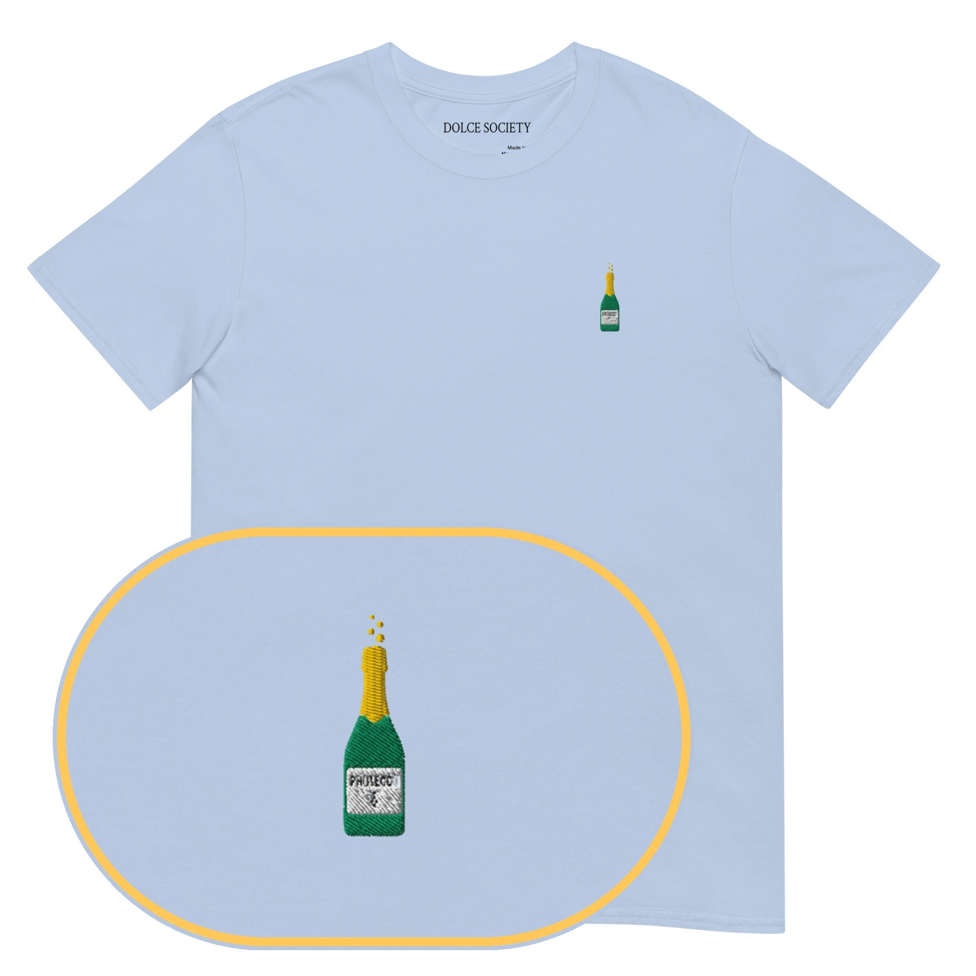 Prosecco T-Shirt (Embroidered) — Light Blue — zoom detail