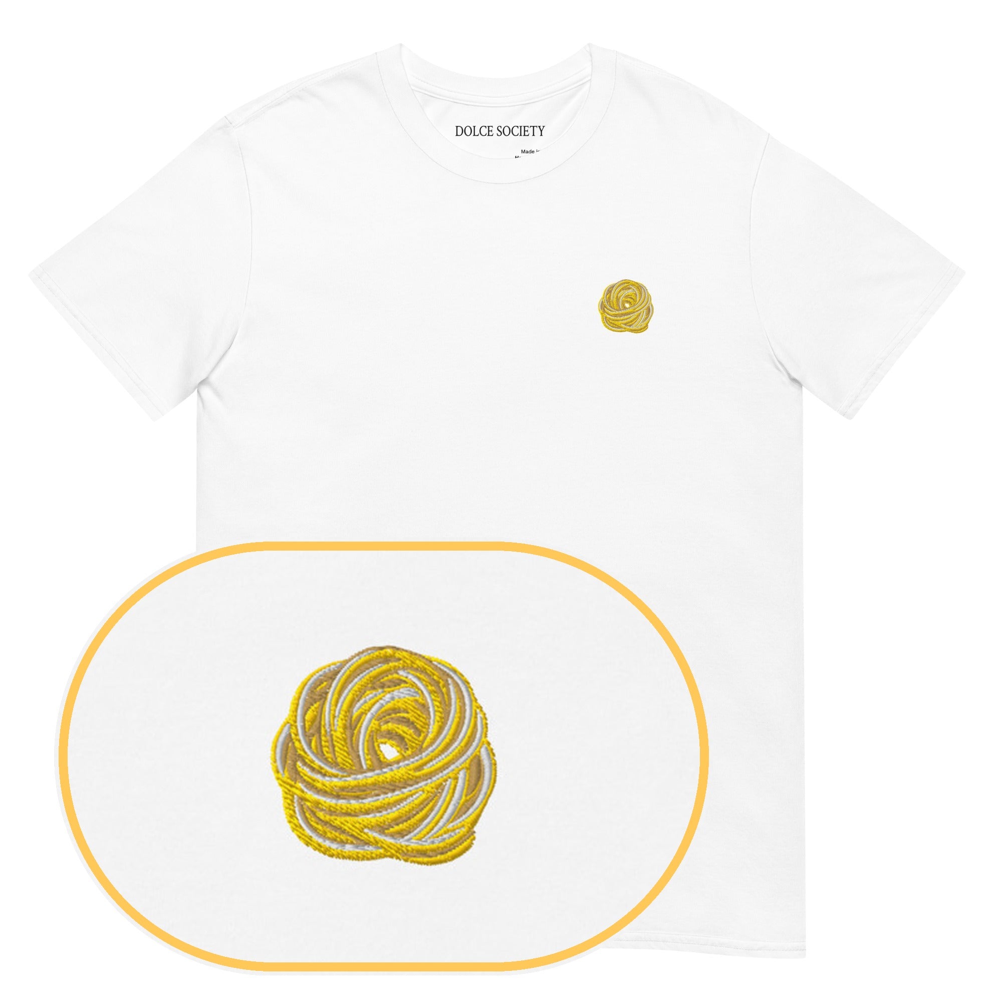 Spaghetti Pasta T-Shirt (Embroidered) — White — zoom detail