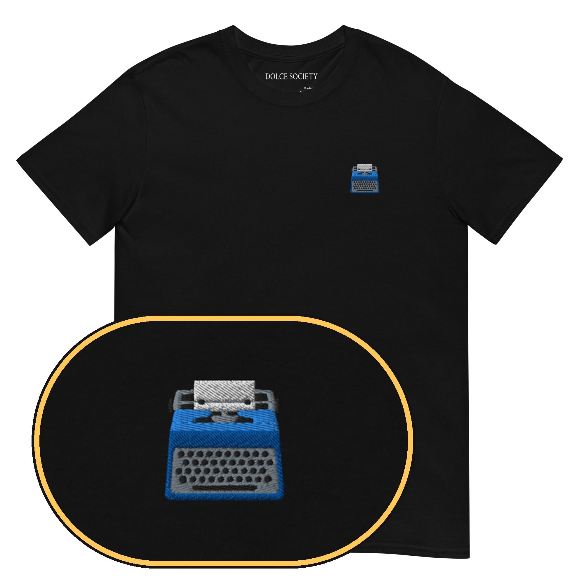 Typewriter T-Shirt (Embroidered) — Black — zoom detail