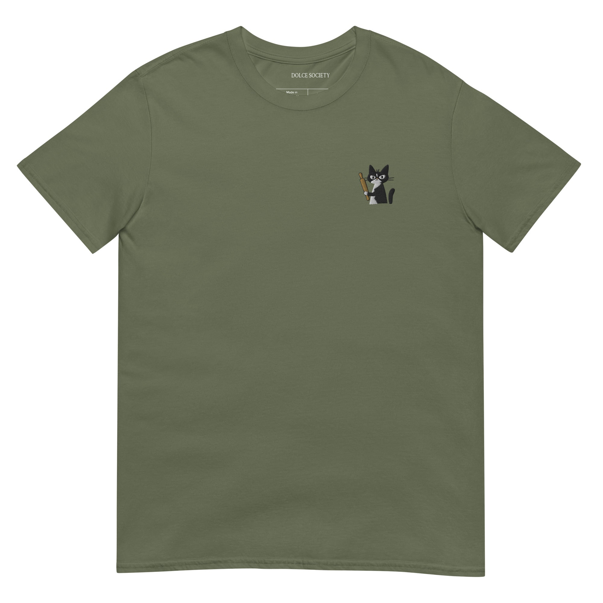 Cat With Rolling Pin T-Shirt (Embroidered)