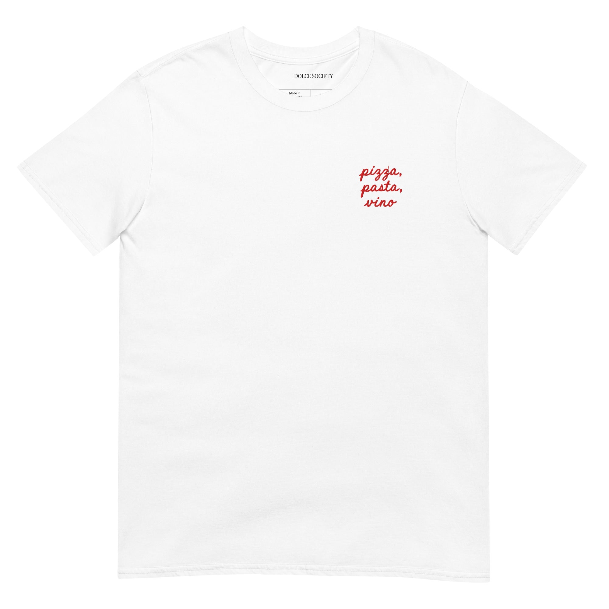 Pizza, Pasta, Vino T-Shirt (Embroidered)