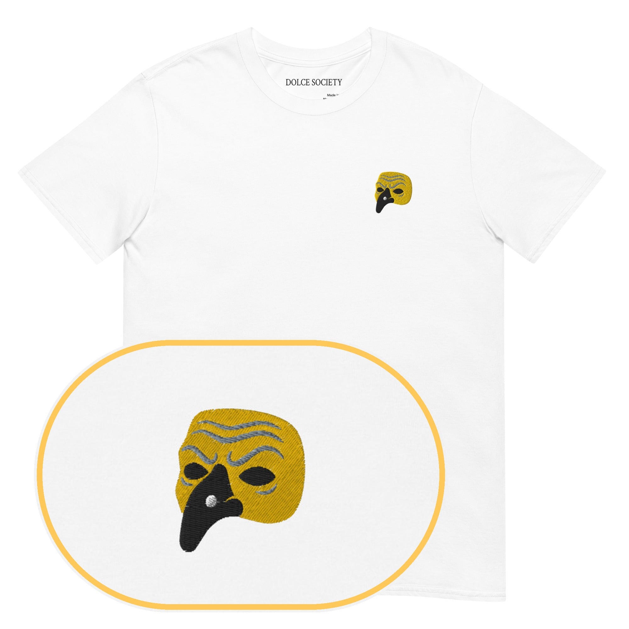 Venice Mask T-Shirt (Embroidered) — White — zoom detail