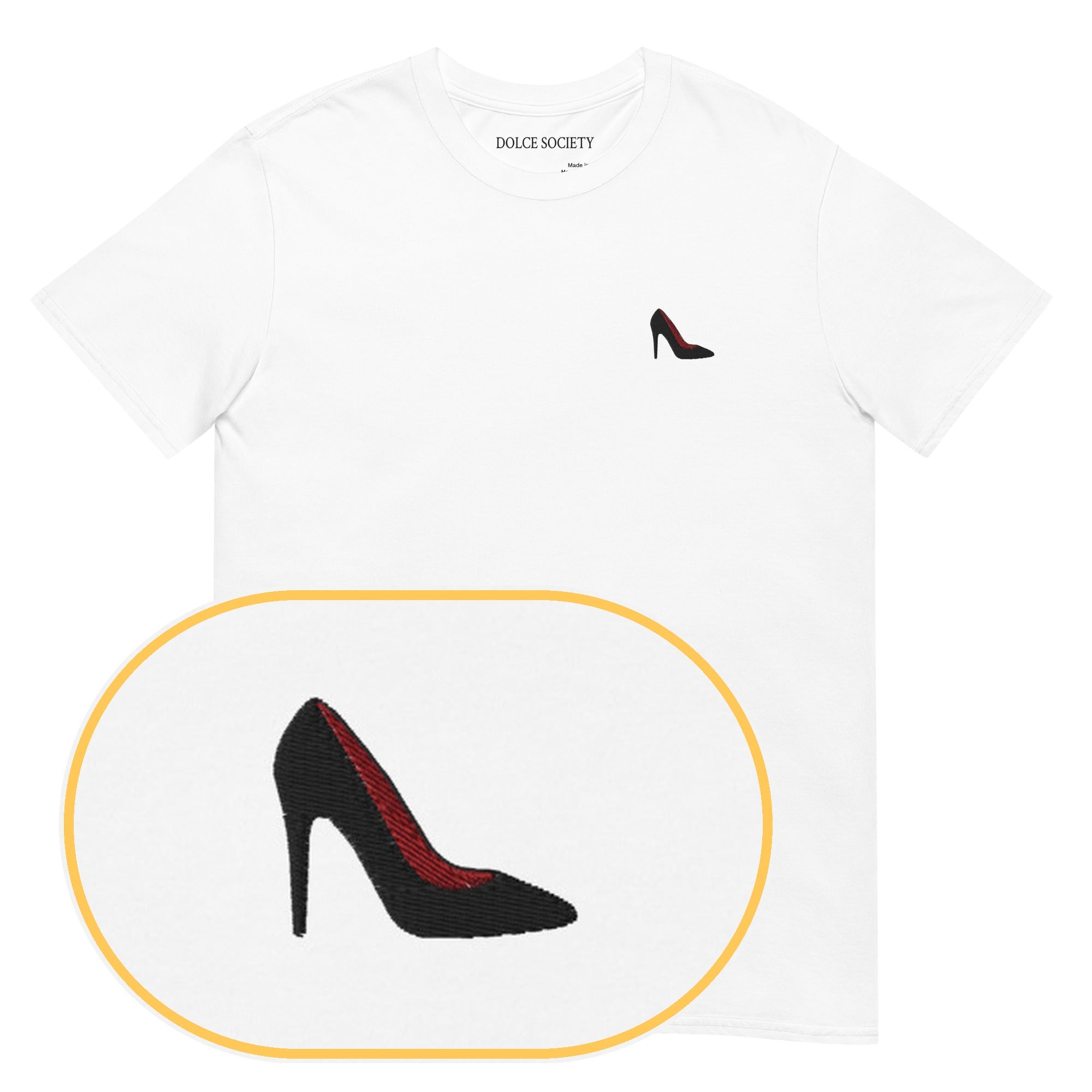 Woman Shoe T-Shirt (Embroidered) — White — zoom detail