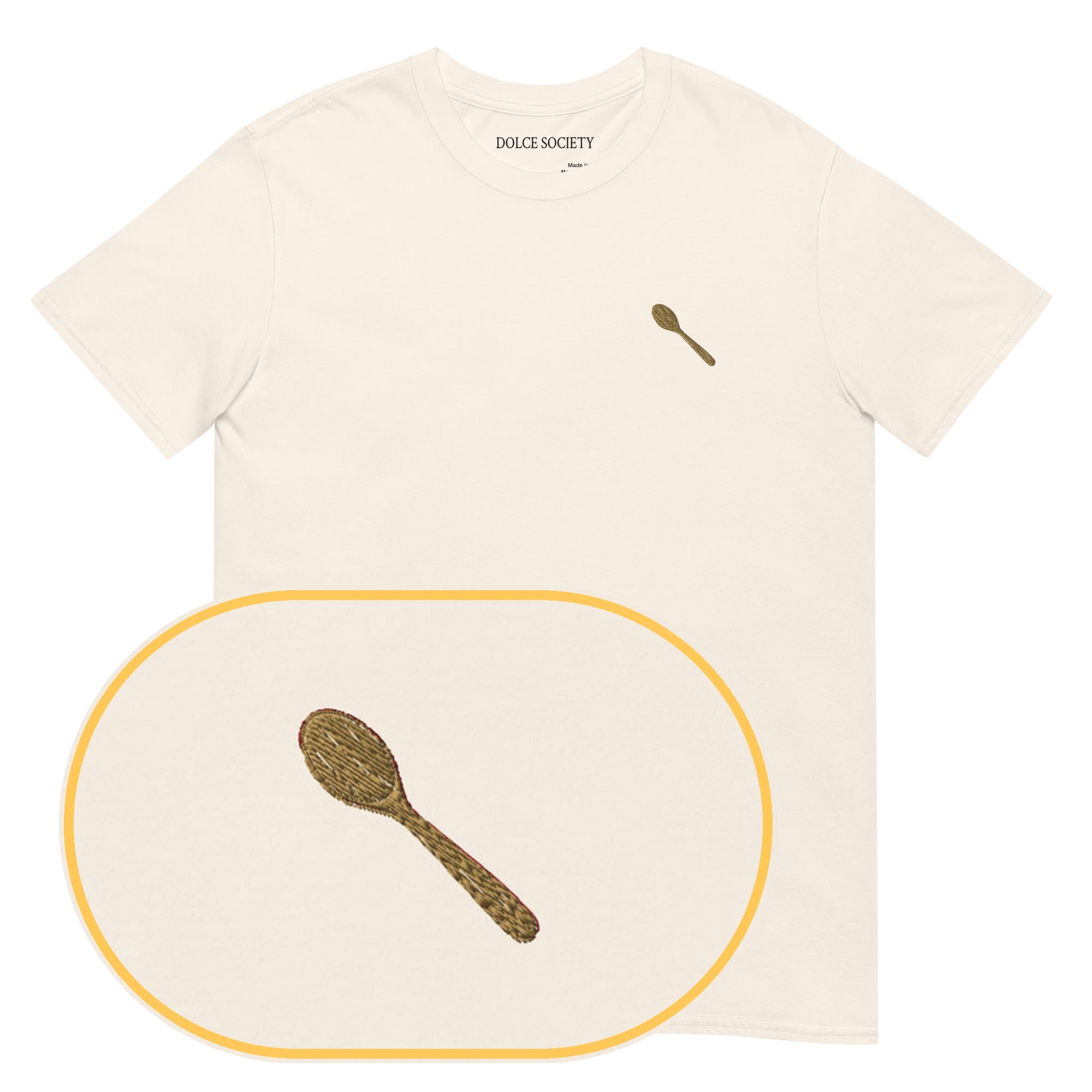 Wooden Spoon T-Shirt (Embroidered) — Natural — zoom detail